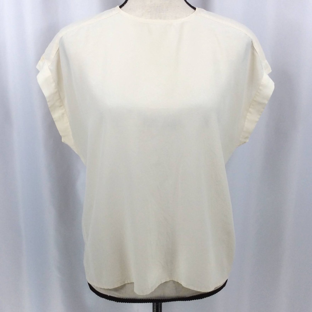 Vintage TJW by Mervyn's 100% Silk Top Women's Size 14 Ivory Cap Sleeve